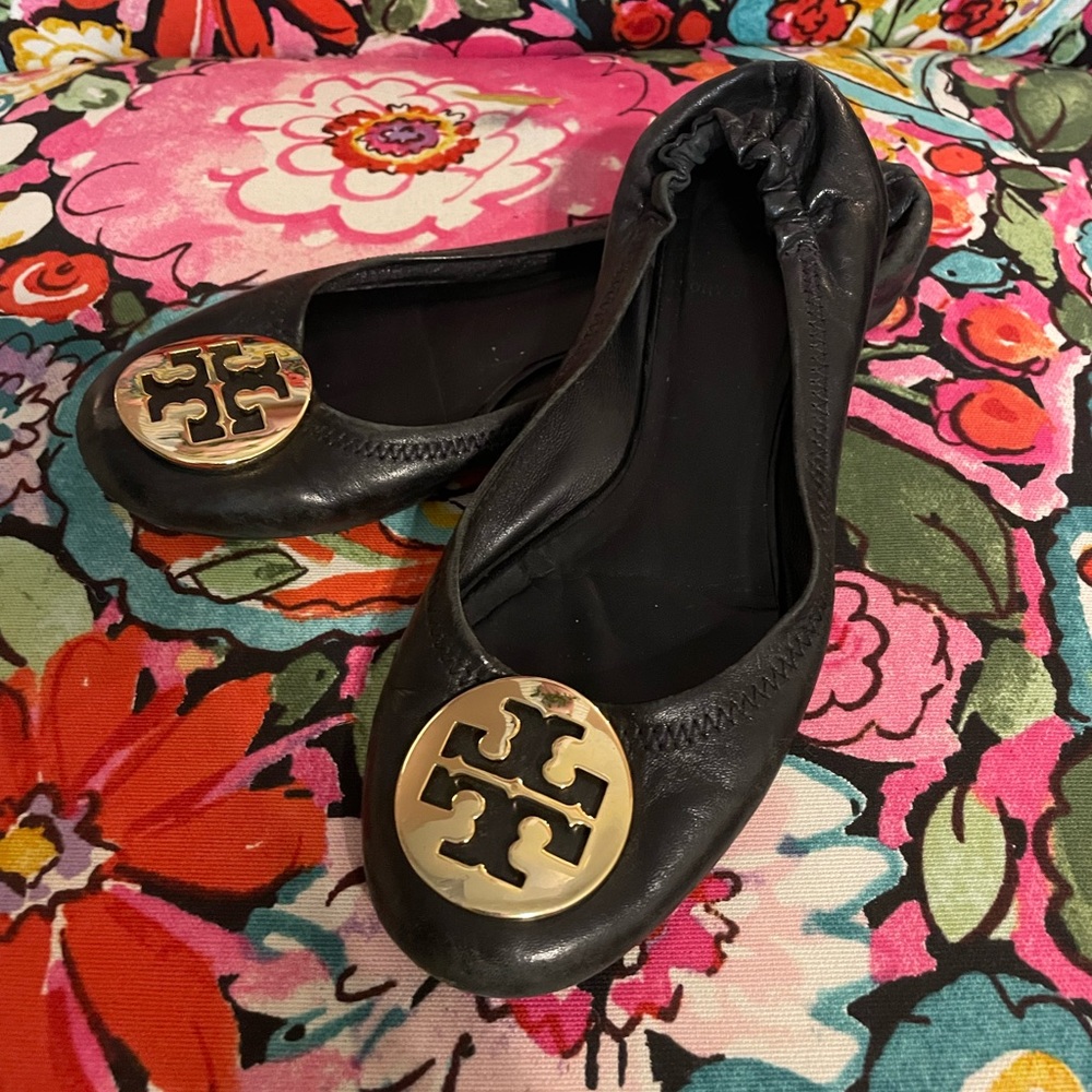 Tory Burch Black Minnie Travel Ballet Flat, Leather